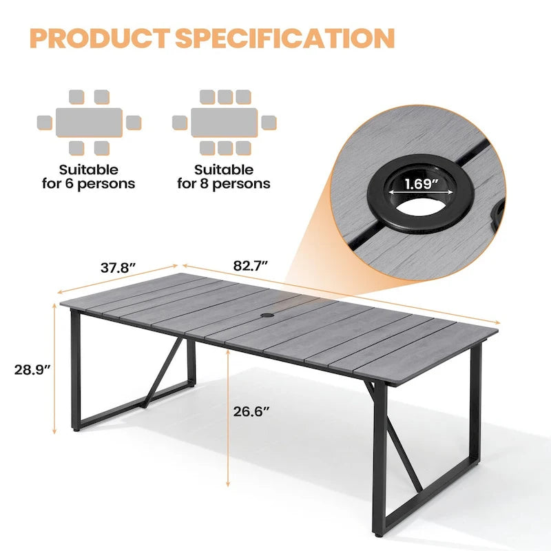 Table à manger rectangulaire d'extérieur en aluminium pour 6 personnes - 210 cm L * 96 cm l * 73 cm H