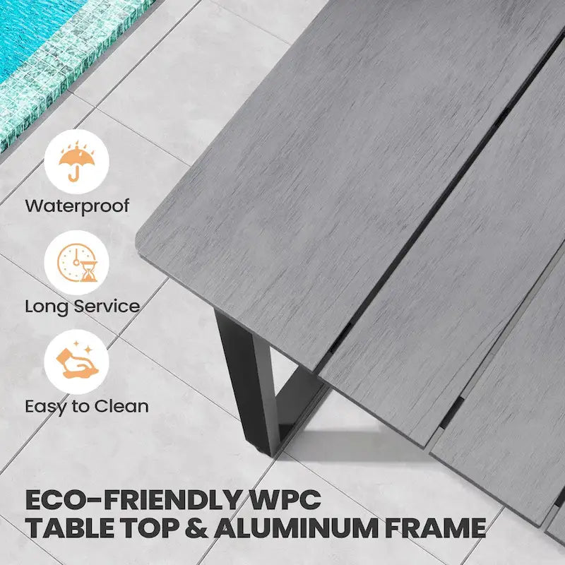 Table à manger rectangulaire d'extérieur en aluminium pour 6 personnes - 210 cm L * 96 cm l * 73 cm H