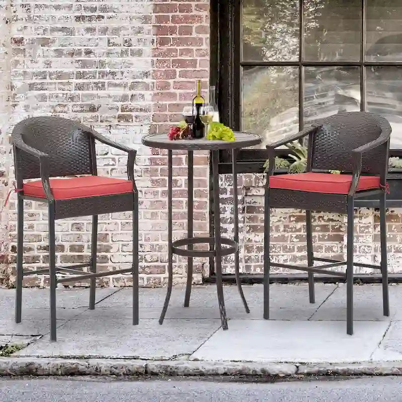Tabourets de bar et table de terrasse en osier d'extérieur