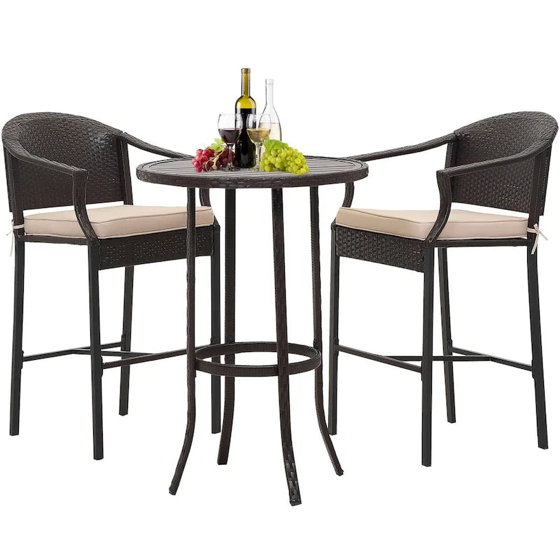 Tabourets de bar et table de terrasse en osier d'extérieur