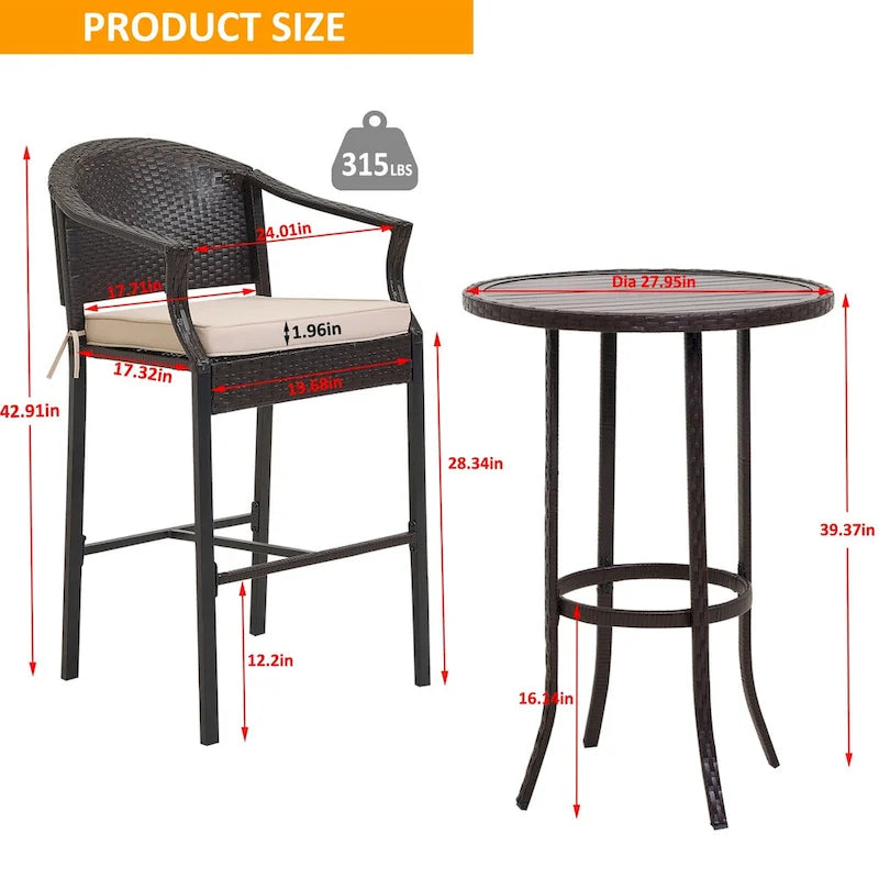 Tabourets de bar et table de terrasse en osier d'extérieur
