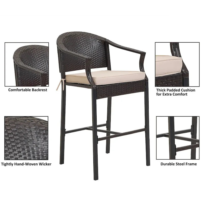 Tabourets de bar et table de terrasse en osier d'extérieur