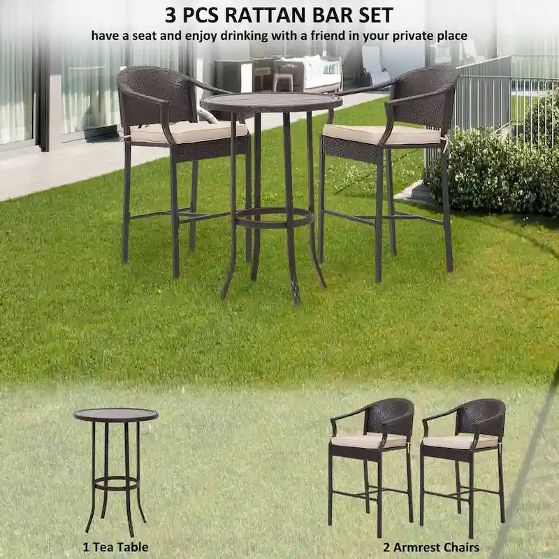 Tabourets de bar et table de terrasse en osier d'extérieur