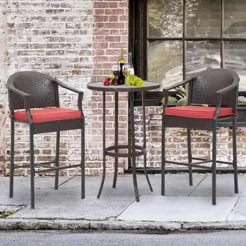 Tabourets de bar et table de terrasse en osier d'extérieur