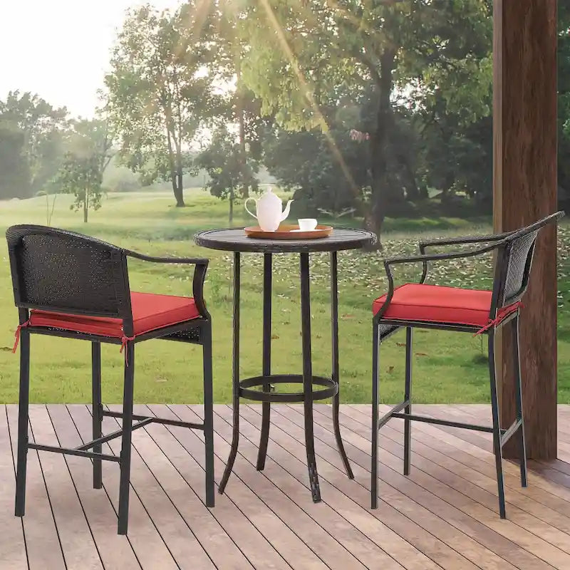 Tabourets de bar et table de terrasse en osier d'extérieur