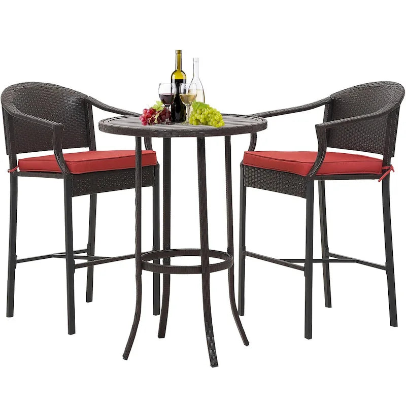 Tabourets de bar et table de terrasse en osier d'extérieur