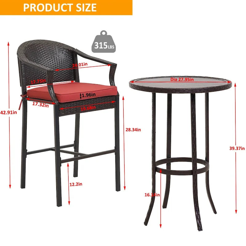 Tabourets de bar et table de terrasse en osier d'extérieur