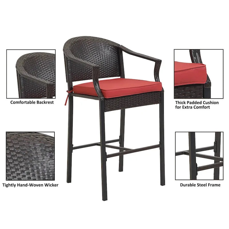 Tabourets de bar et table de terrasse en osier d'extérieur