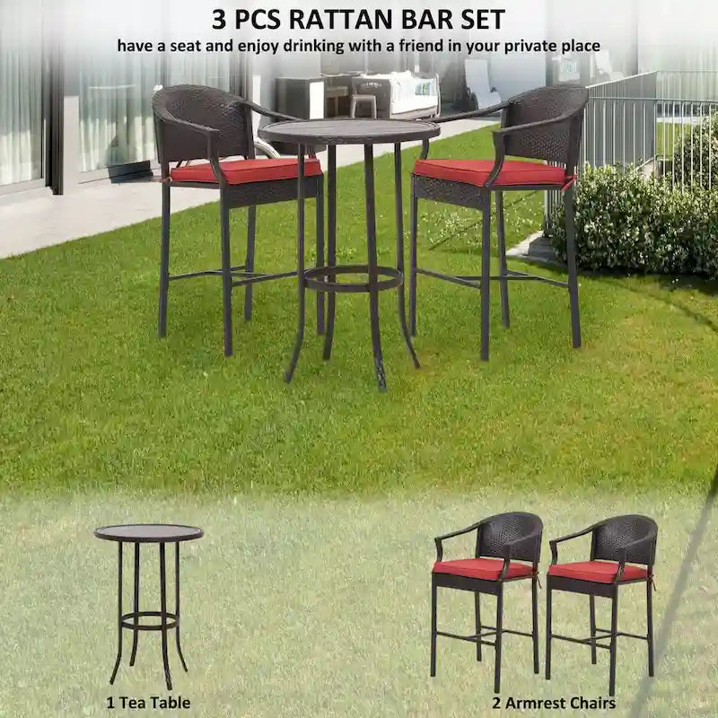 Tabourets de bar et table de terrasse en osier d'extérieur