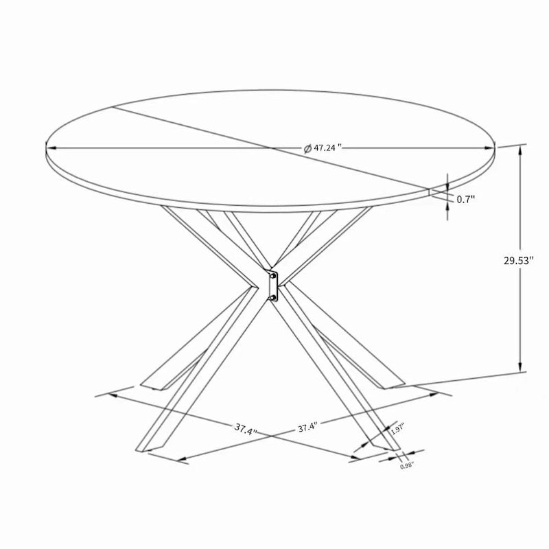 47.24 Table de salle à manger ronde moderne à pieds croisés
