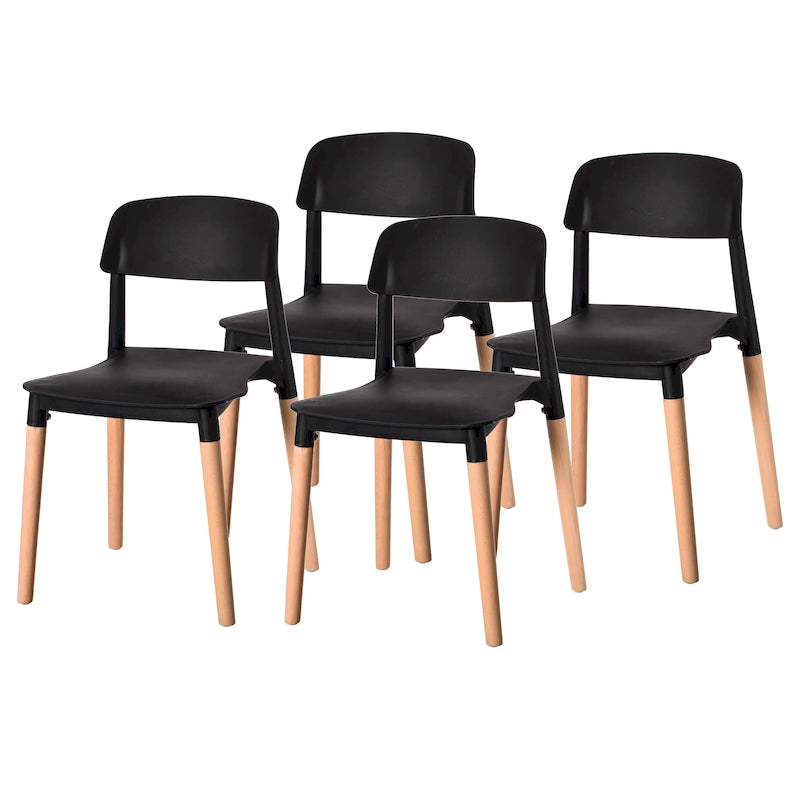 Chaise de salle à manger moderne en plastique à dossier ouvert avec pieds en bois de hêtre