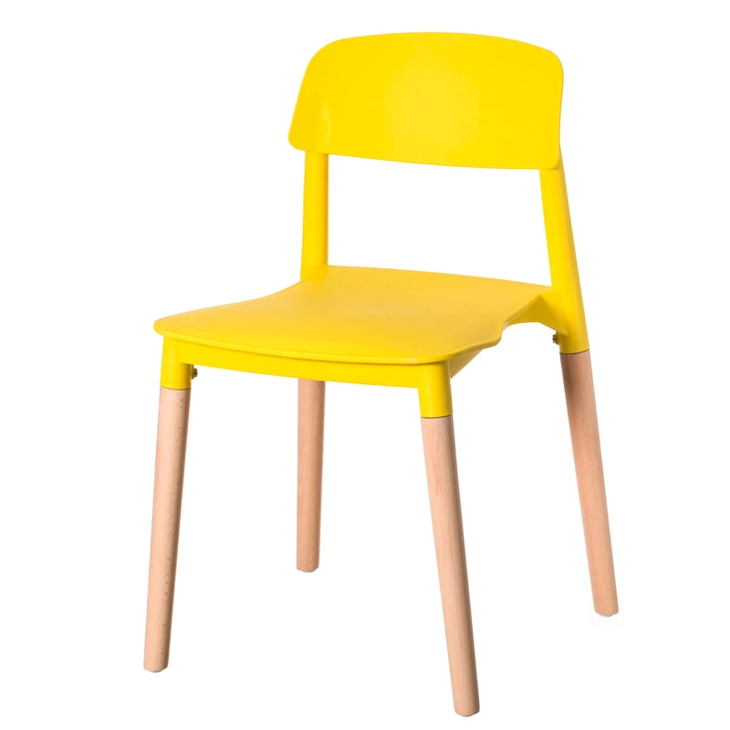 Chaise de salle à manger moderne en plastique à dossier ouvert avec pieds en bois de hêtre
