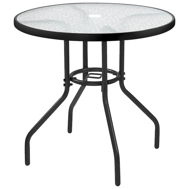 Table de bistro plateau en verre trempé 31,5 avec trou pour parasol