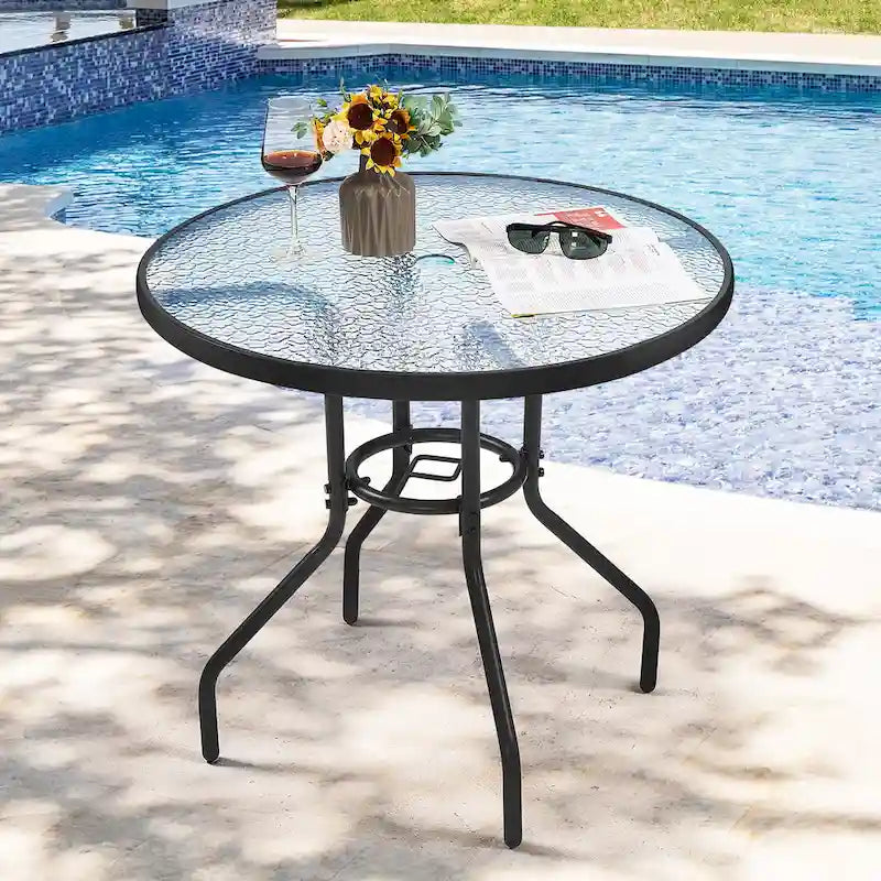 Table de bistro plateau en verre trempé 31,5 avec trou pour parasol