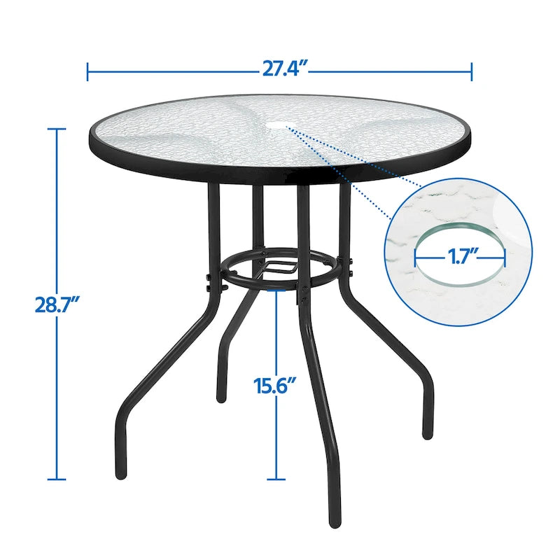 Table de bistro plateau en verre trempé 31,5 avec trou pour parasol