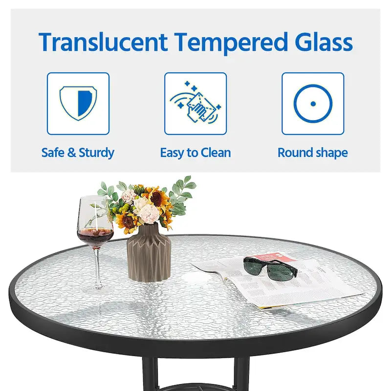 Table de bistro plateau en verre trempé 31,5 avec trou pour parasol