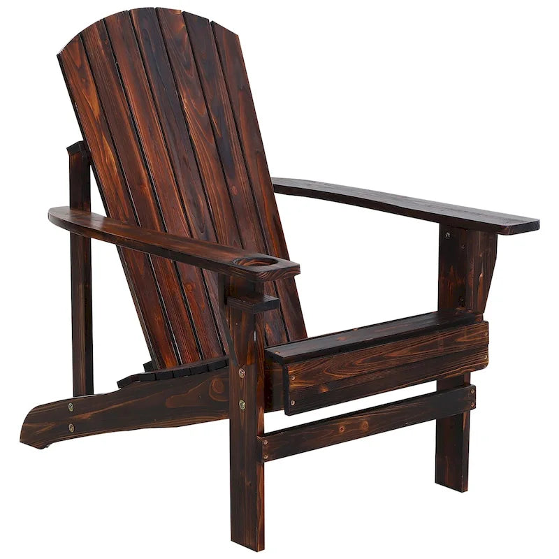Chaise Adirondack en bois, Chaise de jardin extérieure avec porte-gobelet, Meuble de jardin résistant aux intempéries, Chaise longue classique pour terrasse, jardin