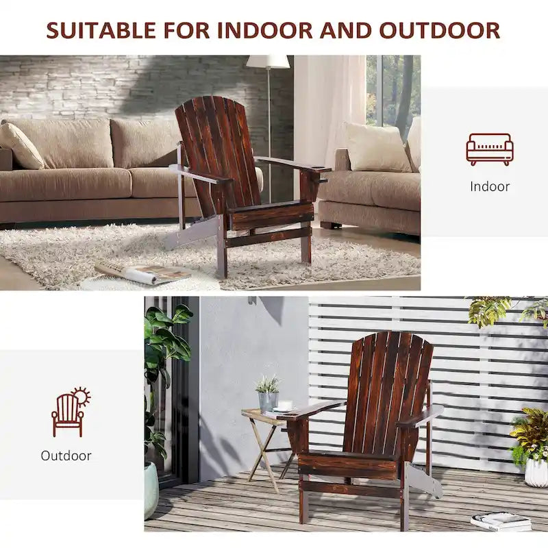 Chaise Adirondack en bois, Chaise de jardin extérieure avec porte-gobelet, Meuble de jardin résistant aux intempéries, Chaise longue classique pour terrasse, jardin