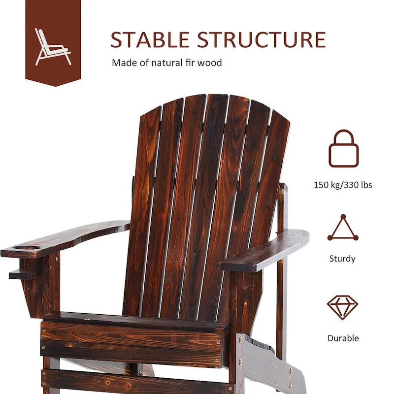 Chaise Adirondack en bois, Chaise de jardin extérieure avec porte-gobelet, Meuble de jardin résistant aux intempéries, Chaise longue classique pour terrasse, jardin