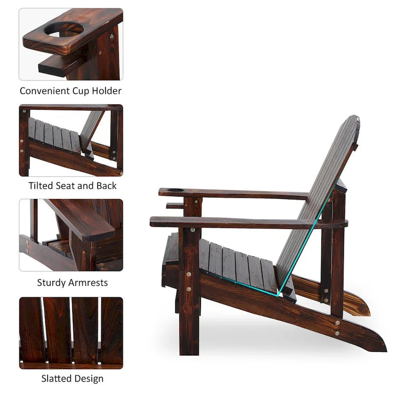 Chaise Adirondack en bois, Chaise de jardin extérieure avec porte-gobelet, Meuble de jardin résistant aux intempéries, Chaise longue classique pour terrasse, jardin