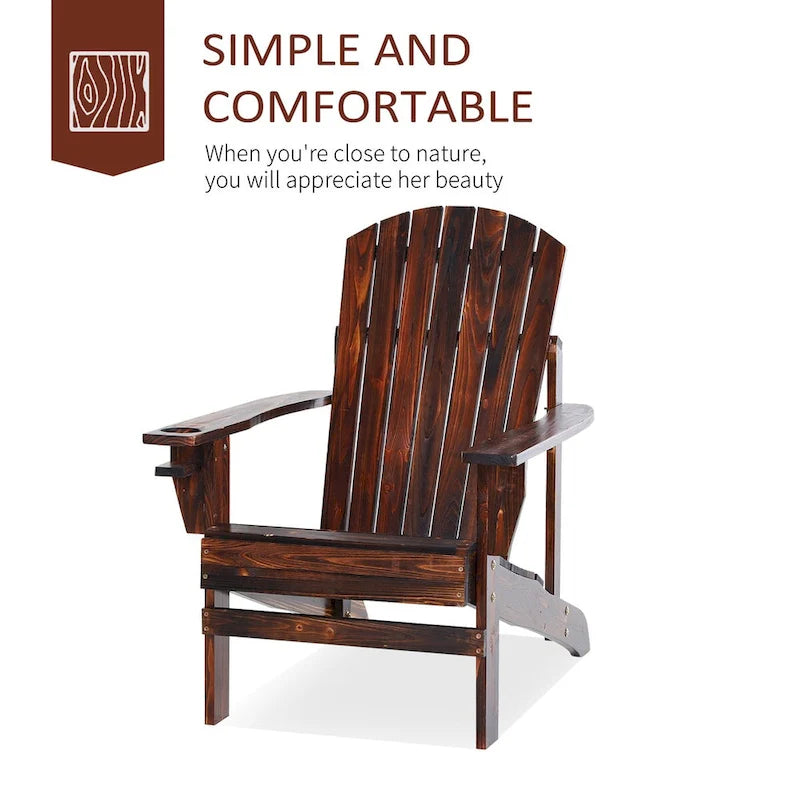 Chaise Adirondack en bois, Chaise de jardin extérieure avec porte-gobelet, Meuble de jardin résistant aux intempéries, Chaise longue classique pour terrasse, jardin