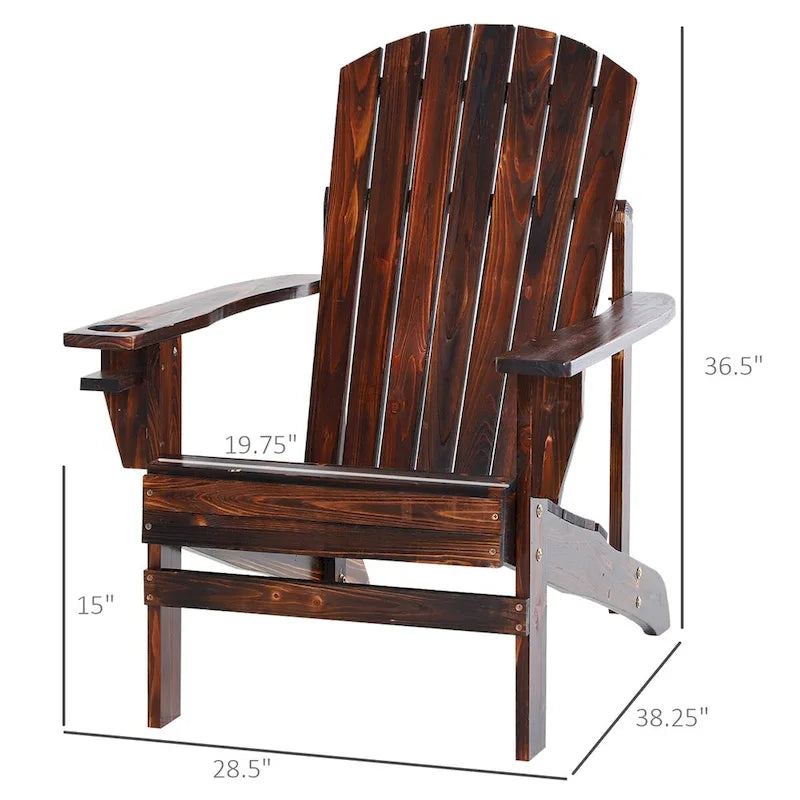 Chaise Adirondack en bois, Chaise de jardin extérieure avec porte-gobelet, Meuble de jardin résistant aux intempéries, Chaise longue classique pour terrasse, jardin