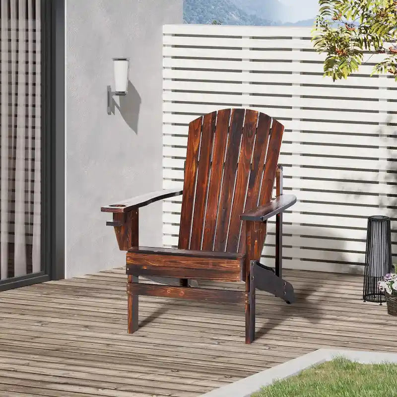 Chaise Adirondack en bois, Chaise de jardin extérieure avec porte-gobelet, Meuble de jardin résistant aux intempéries, Chaise longue classique pour terrasse, jardin