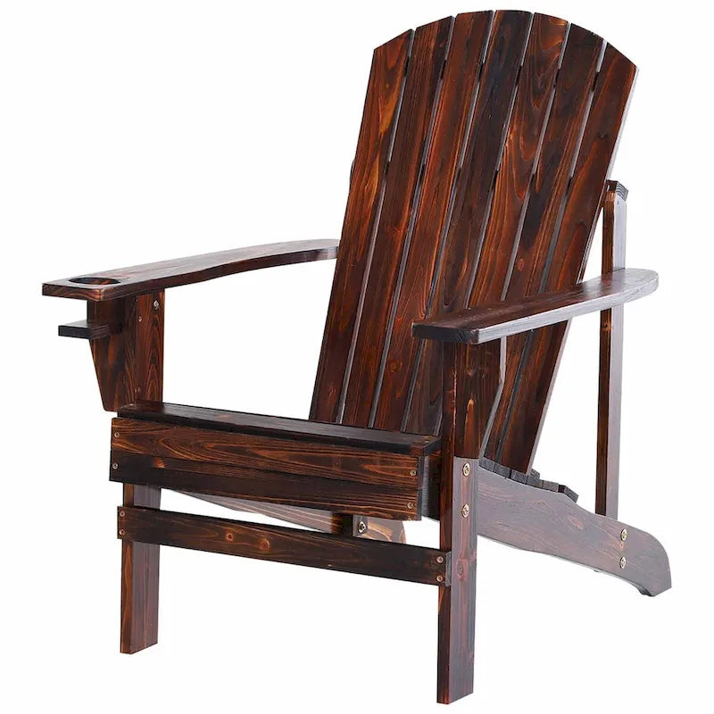 Chaise Adirondack en bois, Chaise de jardin extérieure avec porte-gobelet, Meuble de jardin résistant aux intempéries, Chaise longue classique pour terrasse, jardin