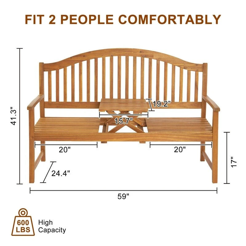 59 En Acacia Bench avec Table relevable