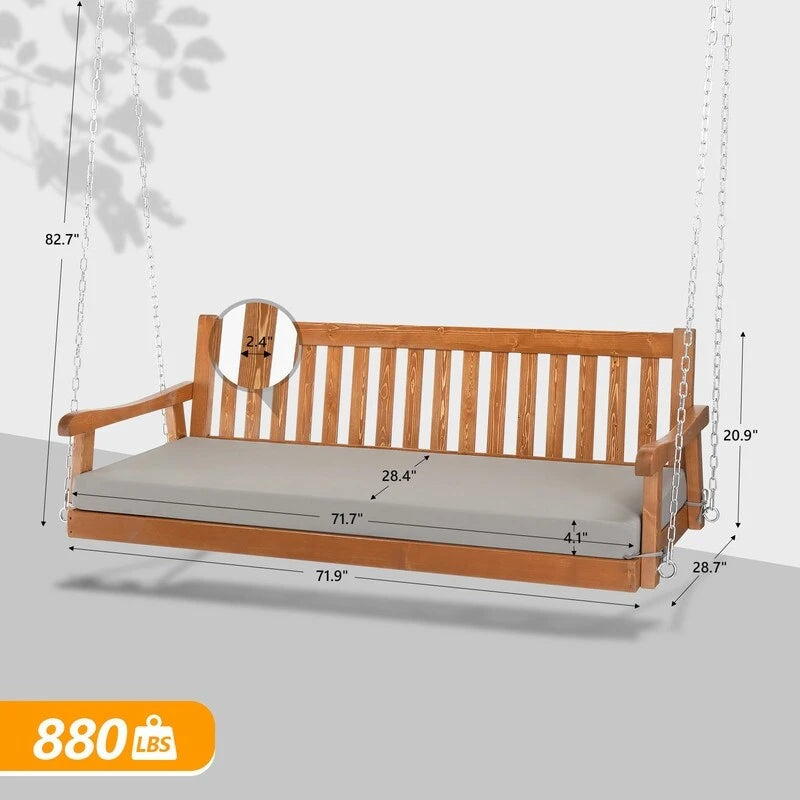 Balançoire de porche en bois massif 3 places avec coussin