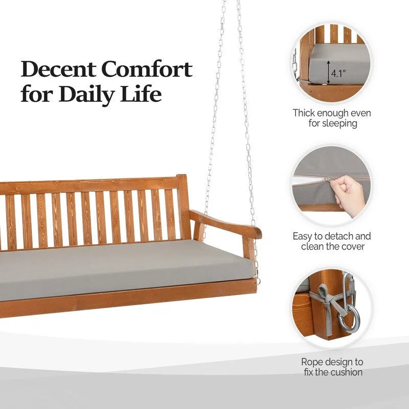 Balançoire de porche en bois massif 3 places avec coussin