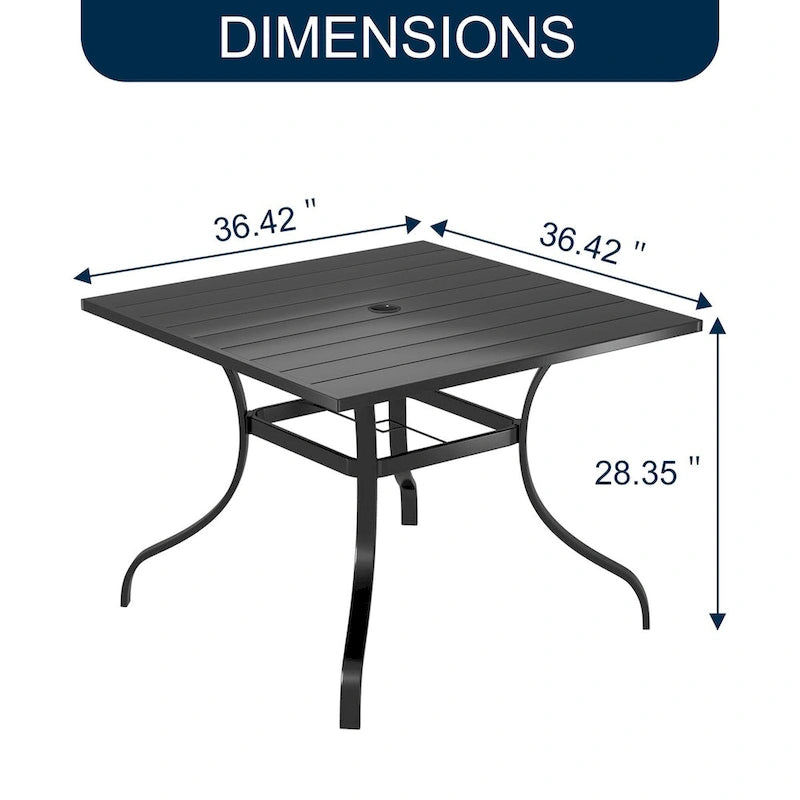 37 Table à manger carrée en acier pour patio