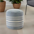 Pouf Ottoman Rond Rayé en Polyester Bleu pour Intérieur et Extérieur