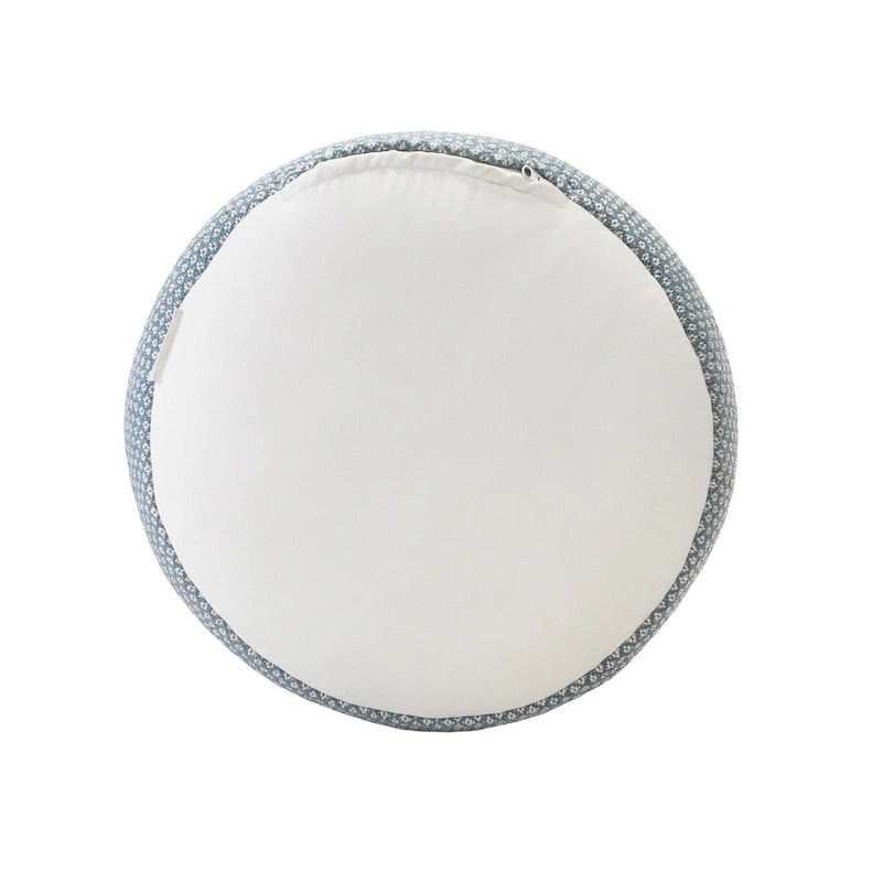 Pouf Ottoman Rond Rayé en Polyester Bleu pour Intérieur et Extérieur